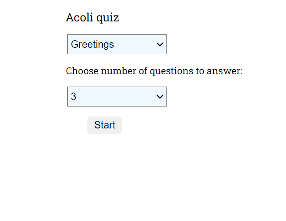 Screenshot Acoli quiz game.